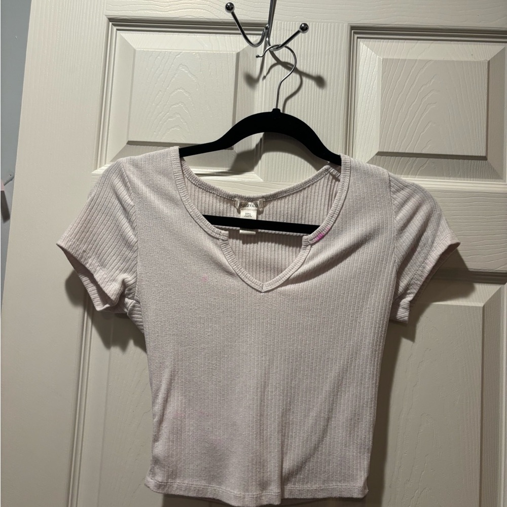 Women's V-Neck Ribbed Top - Cream
